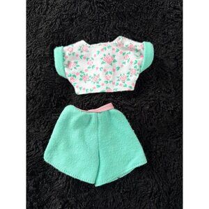Vintage 1992 Barbie Mattel Doll Floral Top & Mint Green Pajama Short Set Outfit